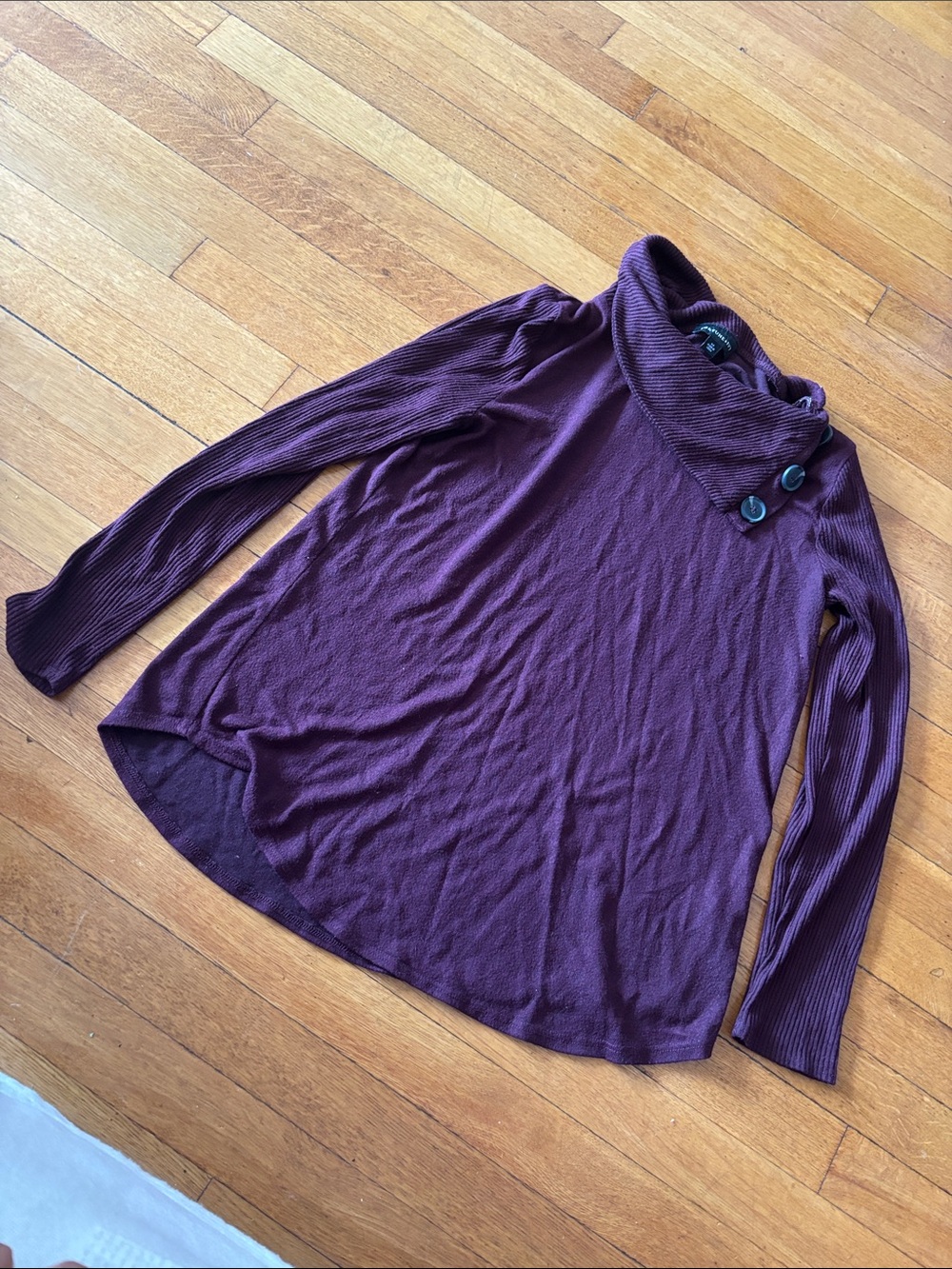 Women's Burgundy Button Cowl Neck Long-Sleeve Top